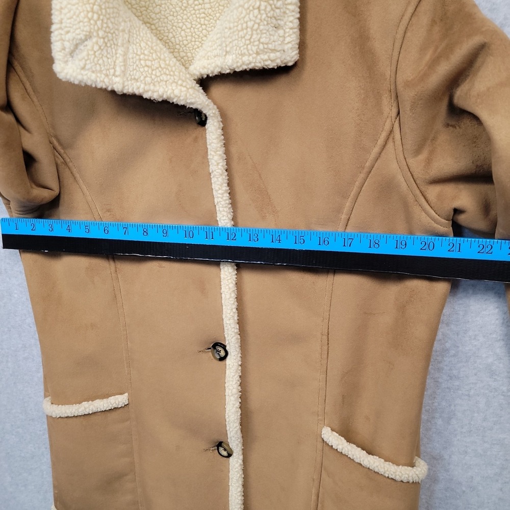Vtg LL Bean Sherpa Lined Womens Faux Suede Shearling Jacket Coat Tan Brown Sz M - Picture 9 of 15